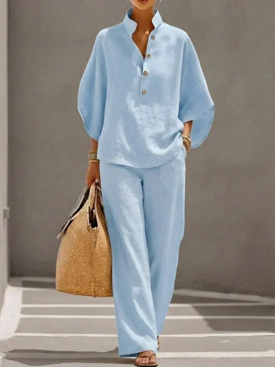 Maribel | Conjunto Top con Mangas Murciélago y Pantalón Ancho